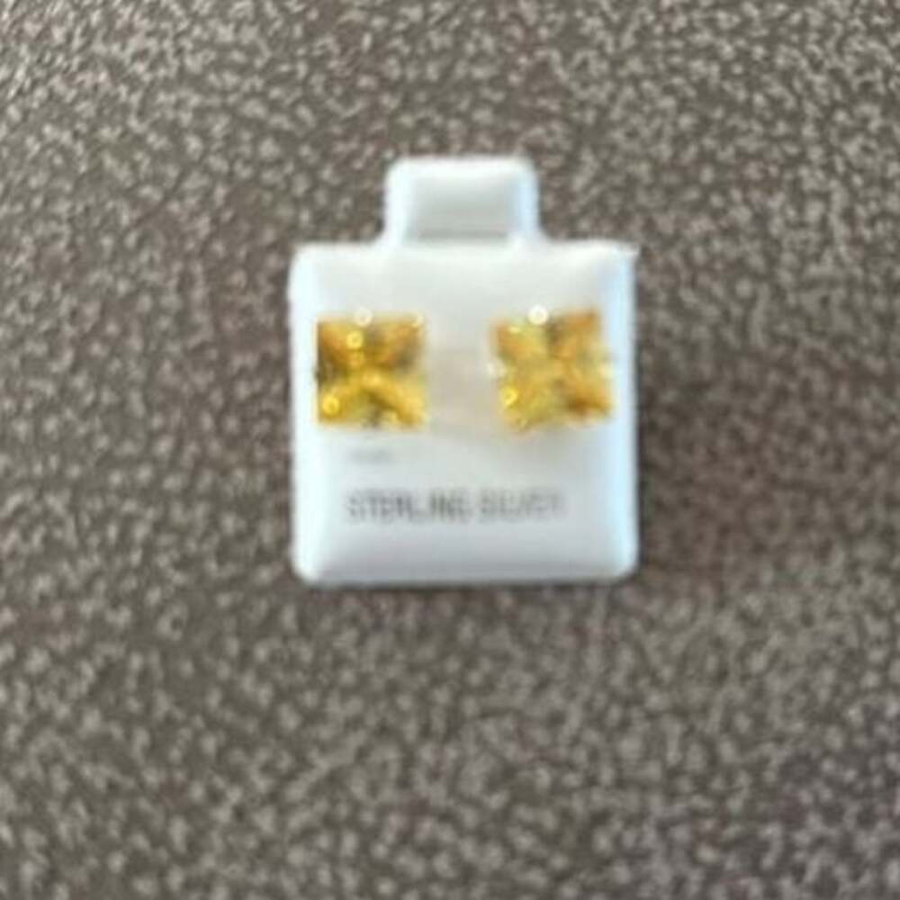 Square Sterling Silver CZ Yellow Sapphire Stud Earrings 8mm